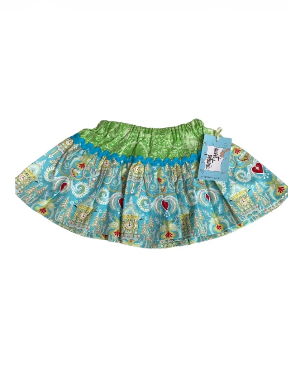 Sweet Petunia Green and Turquoise Printed Skirt NWT Size 12 Months - Picture 6 of 6